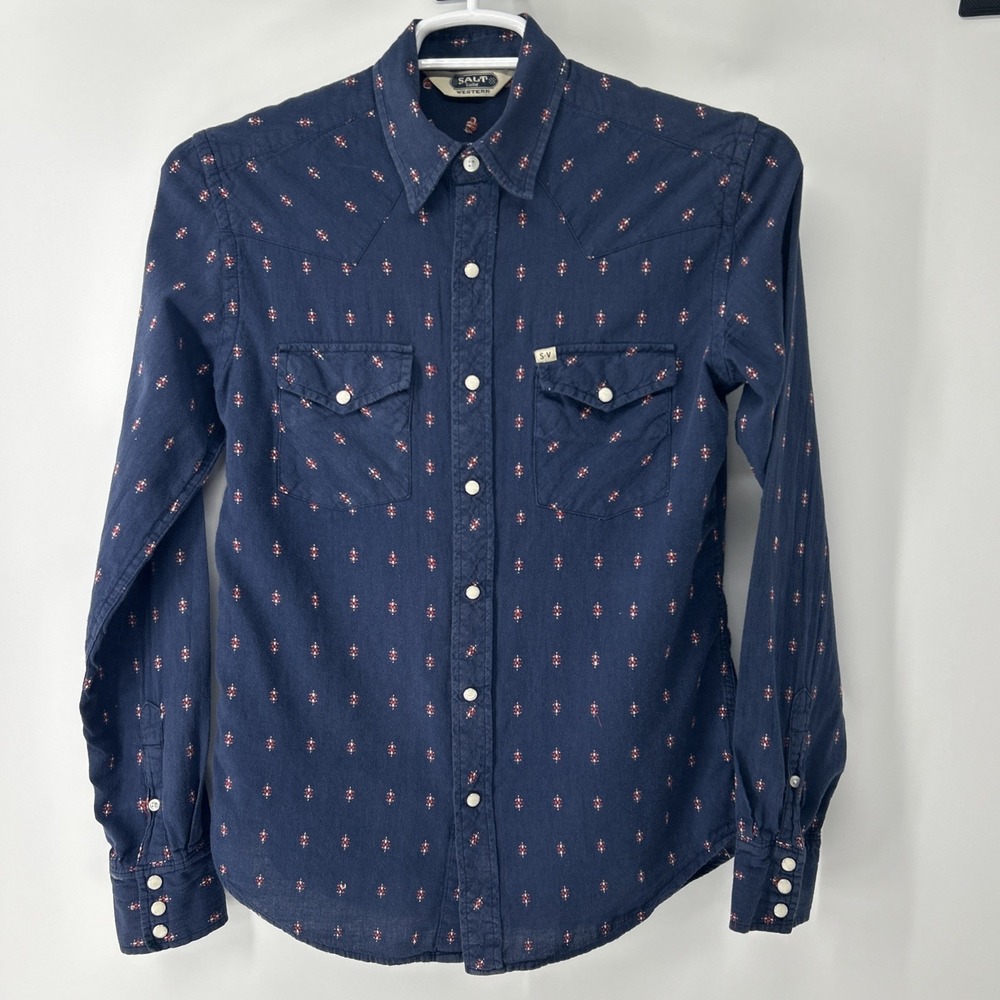 Salt Valley Pearl Snaps Shirt Men's Small Blue Embroidered Vintage Western